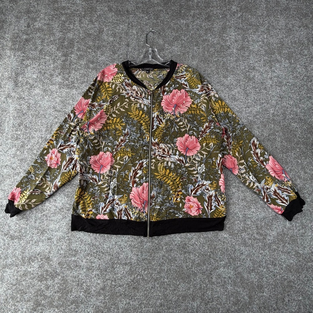 West Kei Bomber Jacket Womens XL Multicolor Ribbed Full Zip Allover Floral Print